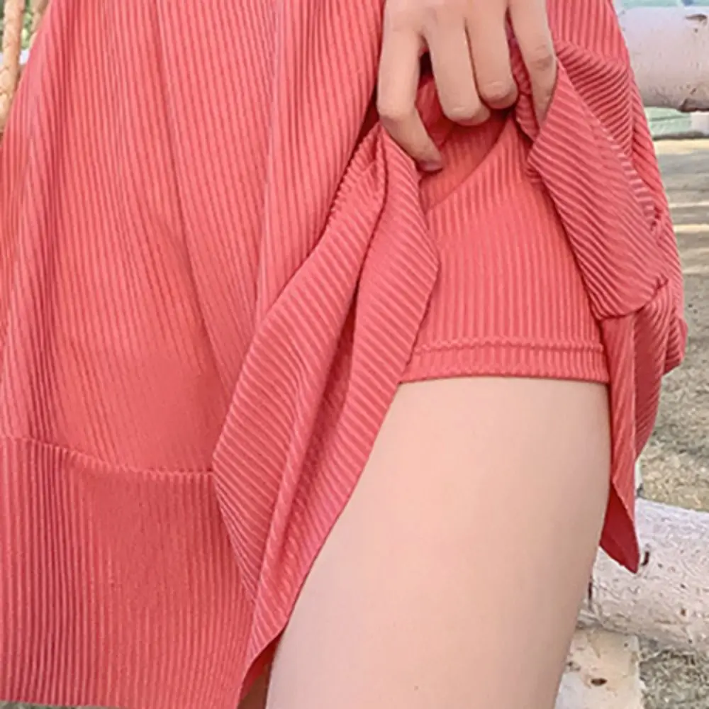 

Casual Safety Pants Halter Skirt Swimsuit Pleated Beachwear Hot Spring Swimwear Short Sleeve Bathing Swimwear Suit Summer