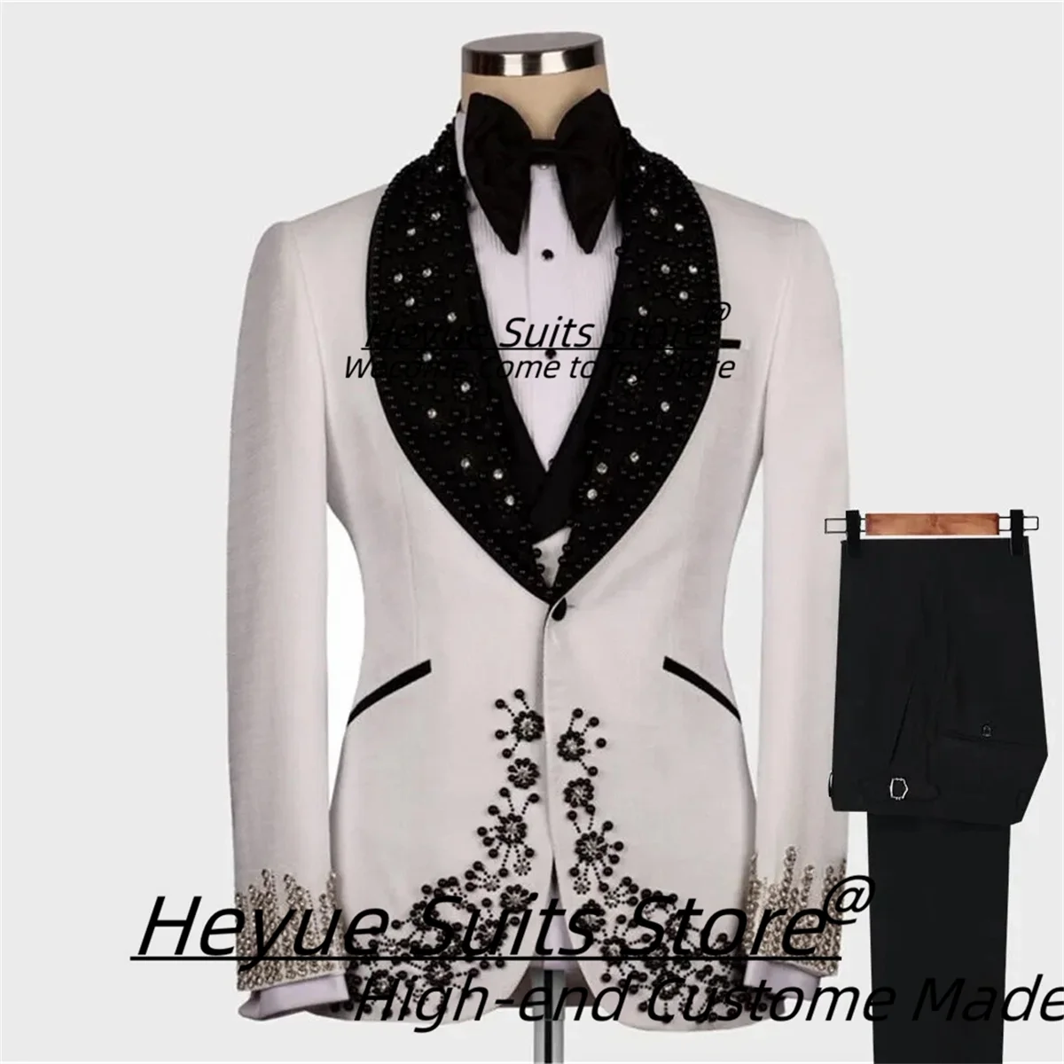 Gorgeous Diamond Luxuly Groom Wedding Tuxedos Customized Slim Fit Shawl Lapel Men Suits Male Party Blazers 3Pcs Sets Ropa Hombre