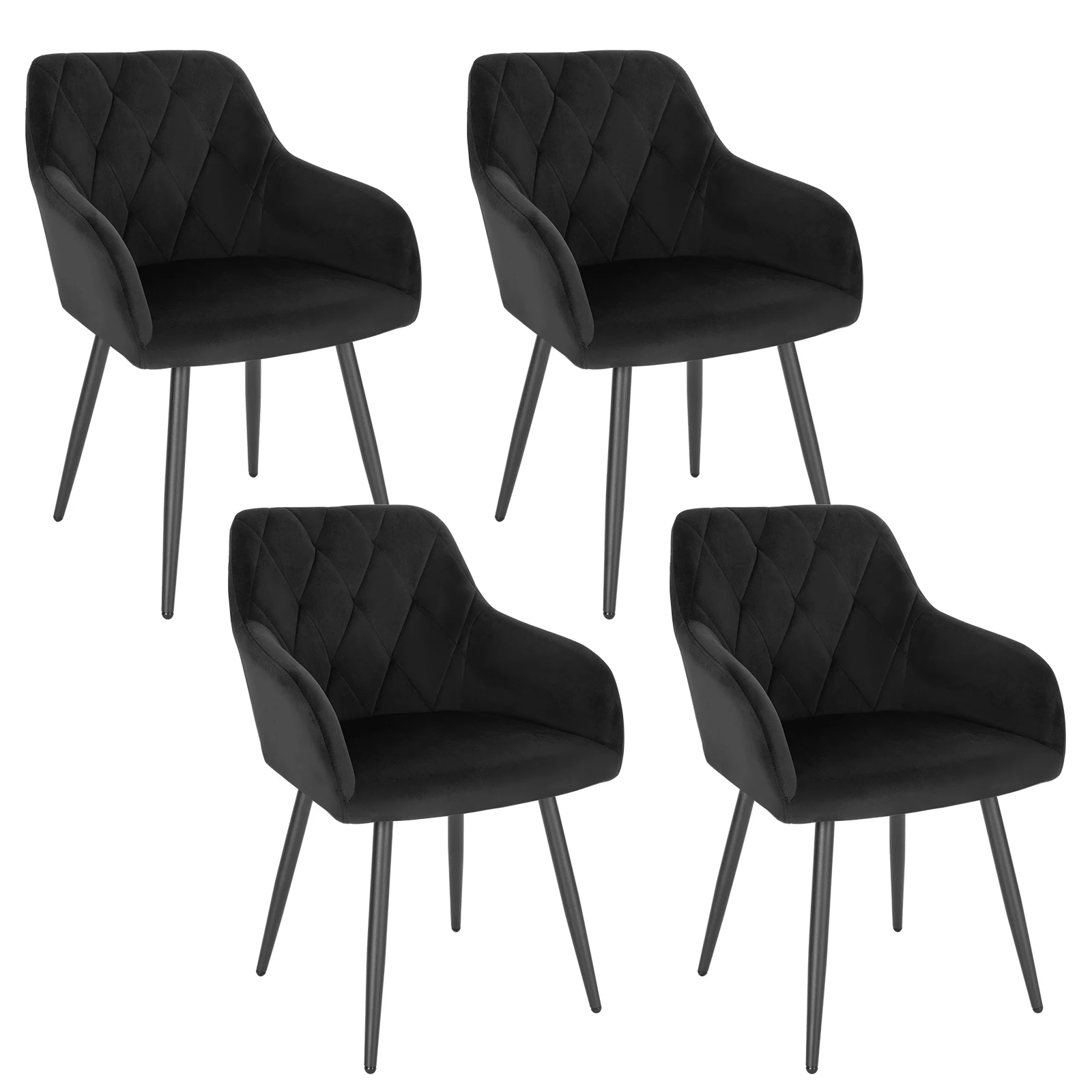 4 stks/set Eetkamerstoel Gestoffeerde Zitting Fluwelen Scandinavische Fauteuil Keukenstoel met Rugleuning Armleuningen voor Slaapkamer Woonkamer