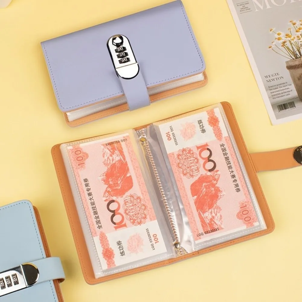 50 ورقة توفير المال الموثق المحمولة بولي Leather الجلود مخطط المنظم إعادة الملء النقدية المغلفات الميزانية الموثق مع قفل #4