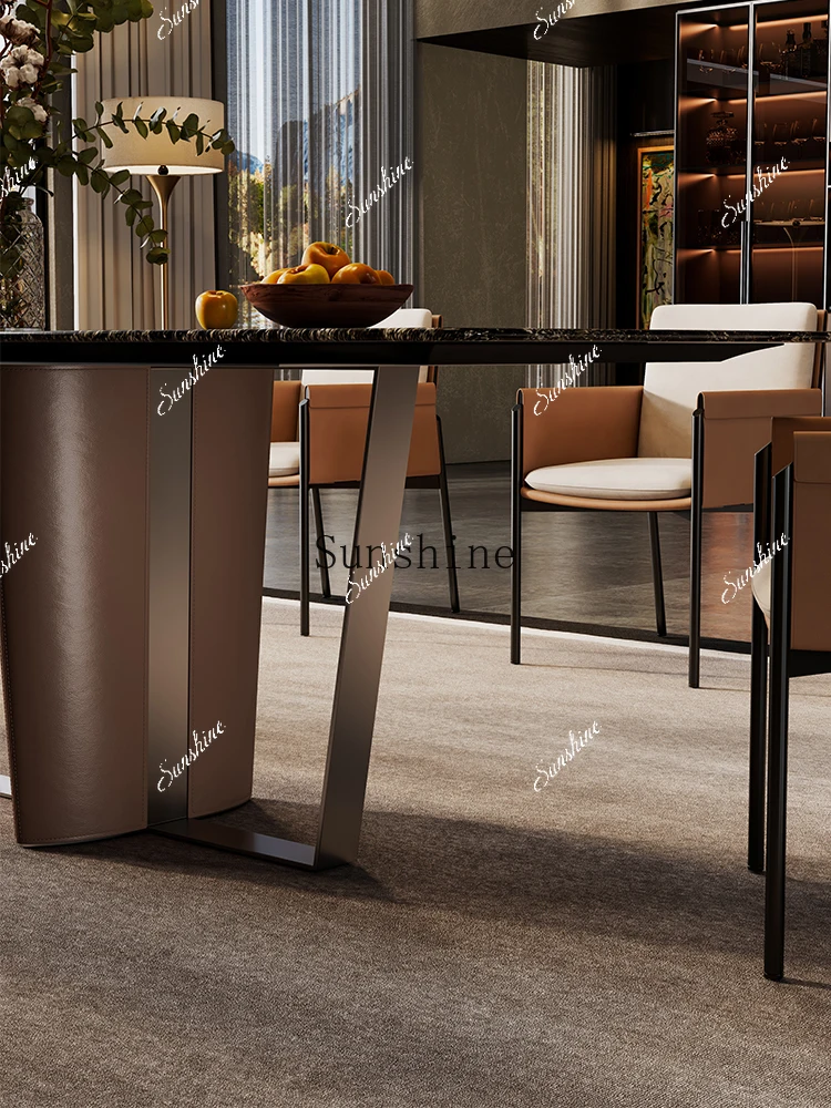 Italian light luxury platinum diamond marble dining table high-end rectangular table simple and modern  FT