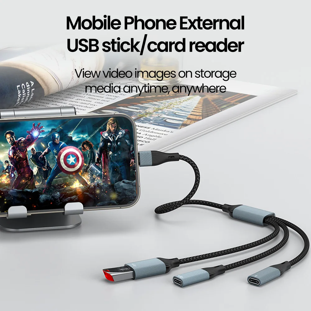 PD 60w USB C Multi Ports Adapter Cable Fast Charging Type-C Male to USB+Type C Female Splitter OTG Data Transmission Connector