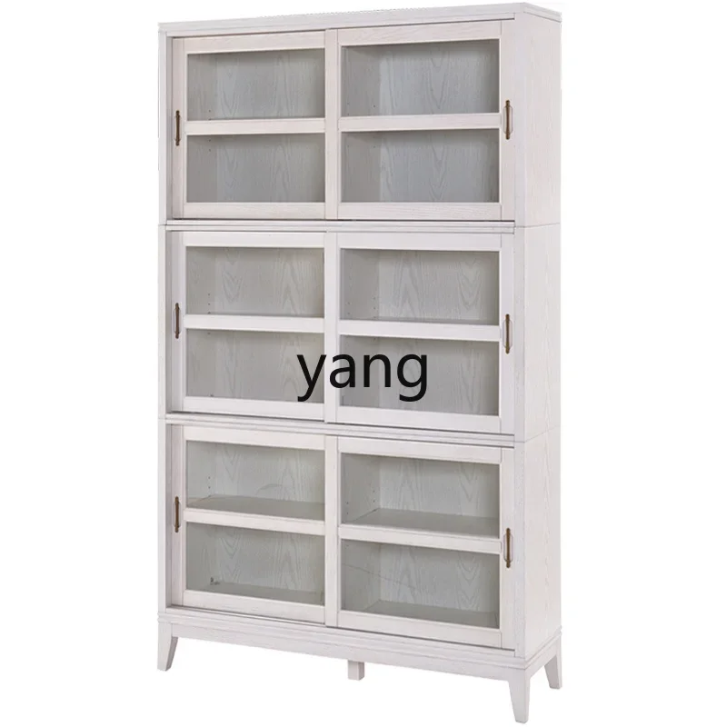 

XYY living room bookcase integrated whole wall with glass door locker solid wood sliding door