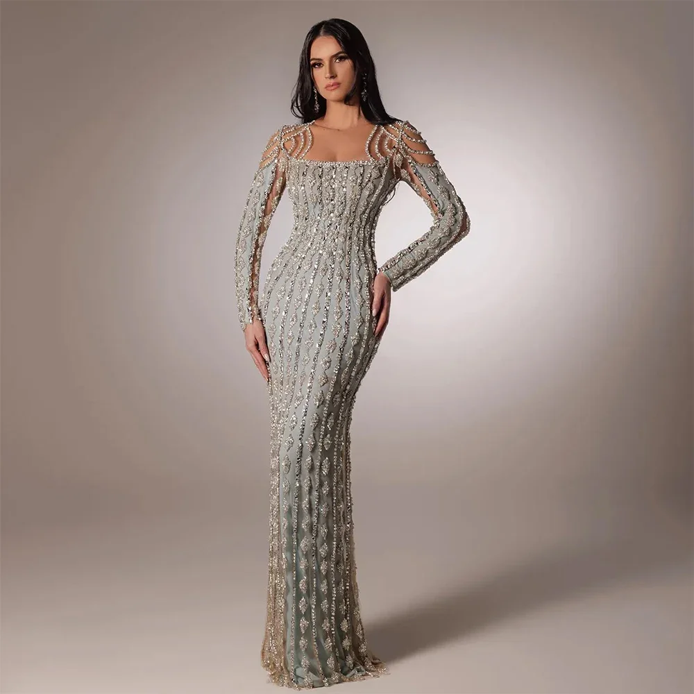 

SERENE HILL Arabia Gray Mermaid Floor Length Luxury Beaded Cut Out Evening Dresses Gowns For Women Wedding Party 2024 CLA72292