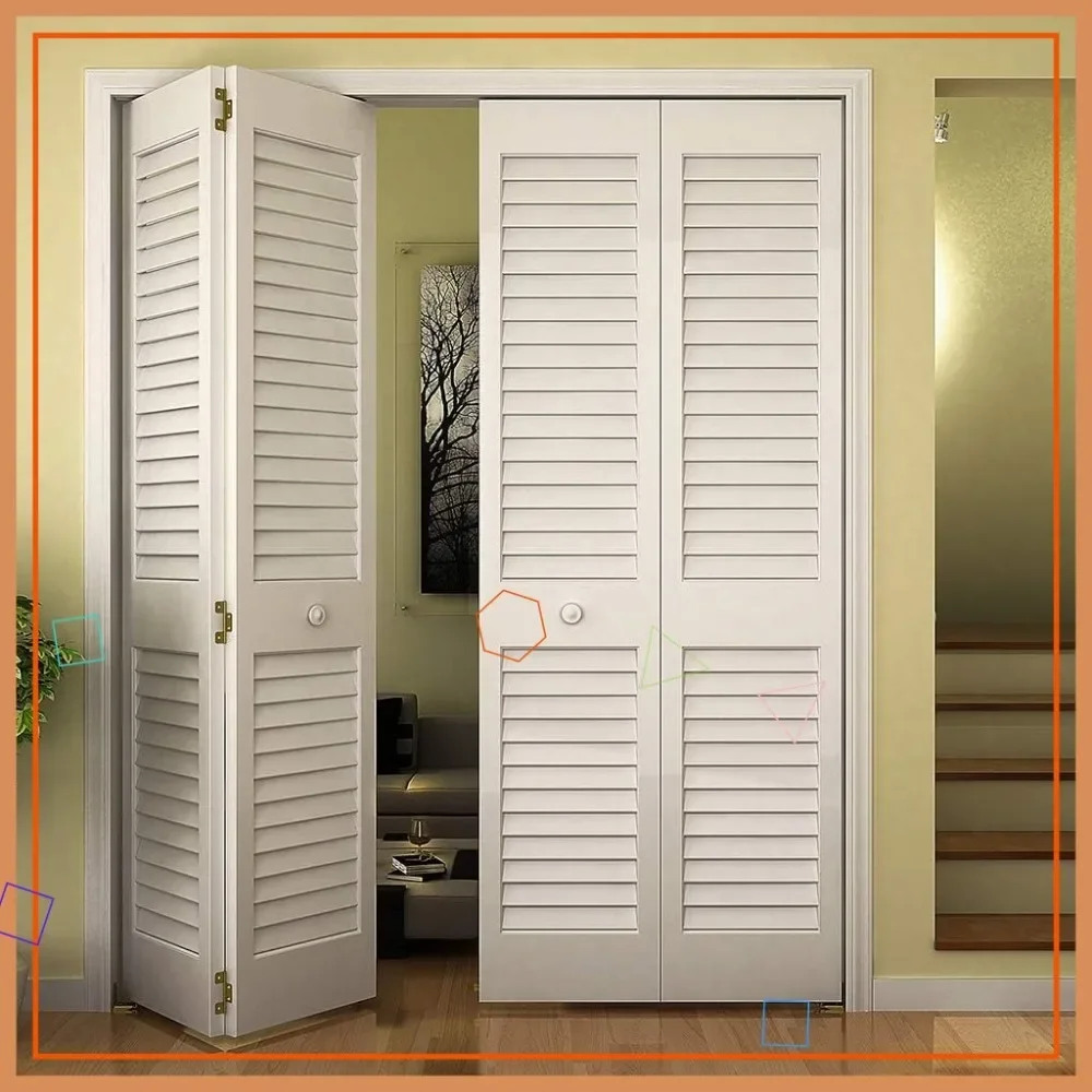 

Двустворчатая дверь для шкафа с белой грунтованной отделкой и жалюзийными ламелями, 28x80 дюймов, с вентиляционным дизайном, фурнитура в комплекте