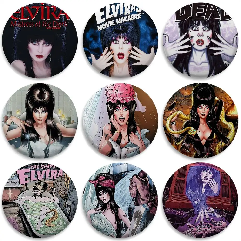 

Film E-Elvira Mistress Of Dark Badges Round Exquisite Badge Brooches Creative Pins For Clothes Hat Backpack Gift Accessories