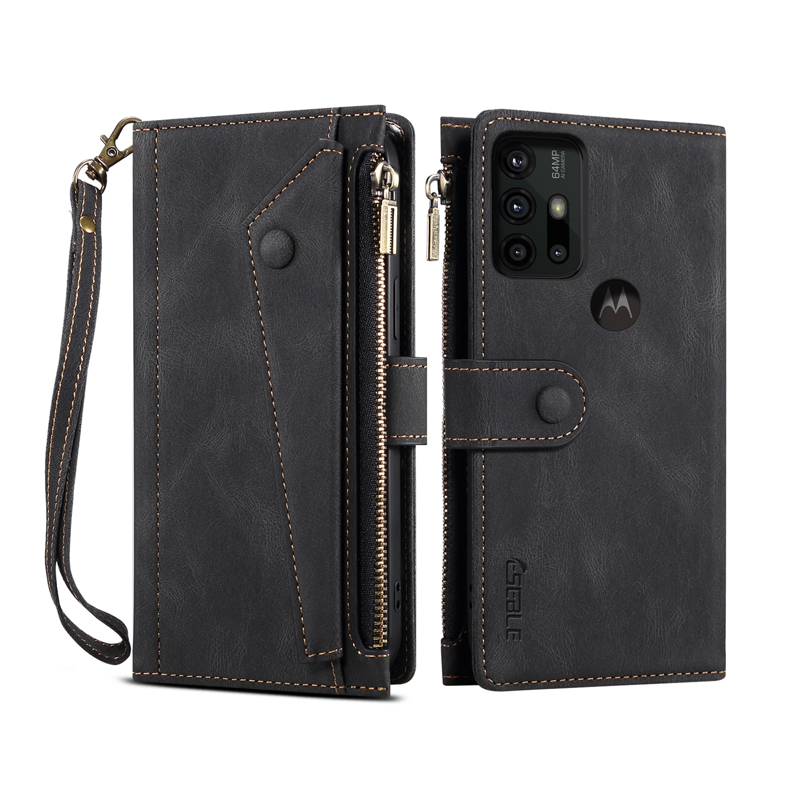 

Flip Leather Lanyard Cover For Motorola Moto G30 G20 G10 Magnetic Button Zipper Card Slot Wallet Shockproof Phone Case