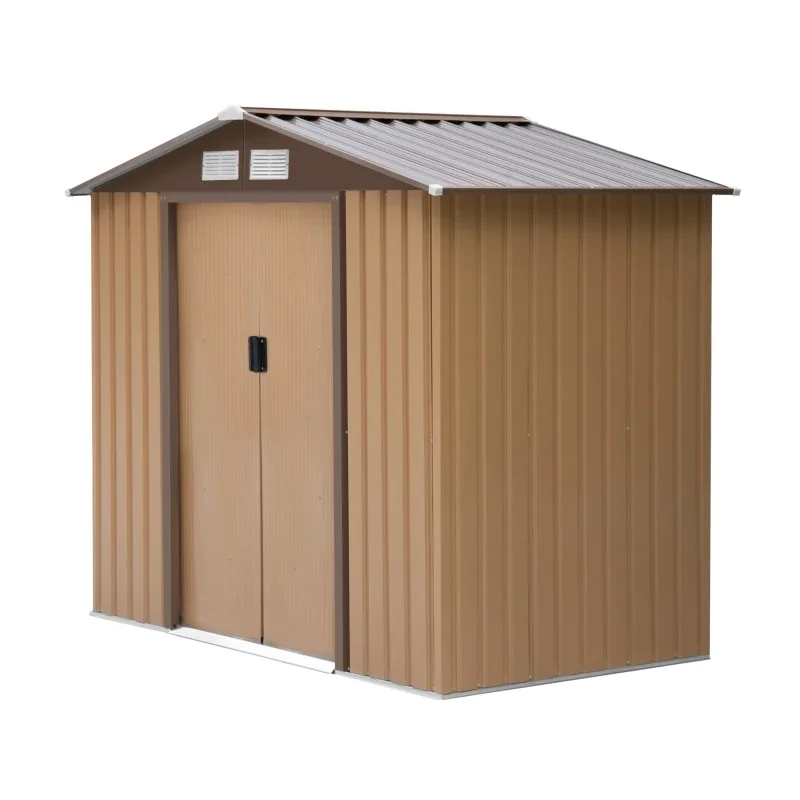 200cm*156cm*200cm  Steel Outdoor Shed Organizer, Garden Storage with 4 Vents for Airflow and 2 Easy Sliding Doors, Brown
