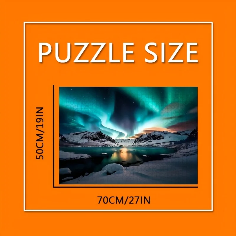 Rompecabezas Northern Lights Aurora Borealis de 1000 piezas para adultos - Escena nocturna de lago de montaña de invierno con verde vibrante y azul