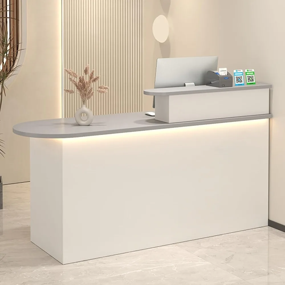 

Front Desk Reception Room Table with Counter, LED Lights and Lockable Drawers, for Checkout, Lobby, Salon, Retail(Gray 1)