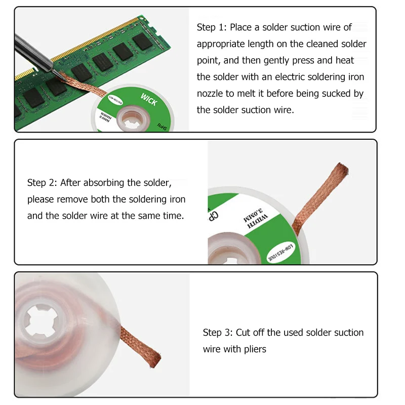 1.5M Desoldering Mesh Braid Solder Remover Wick Wire Welding Tin Sucker Cable Lead Cord Flux BGA Repair Tool