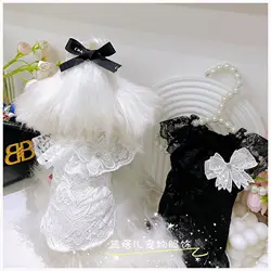 Black White Soft Cotton Lace Dog's Vest Fashion Print Hollow Mesh Hoodies Vest For Small Medium Dog Chihuahua Pet Dog Clothes