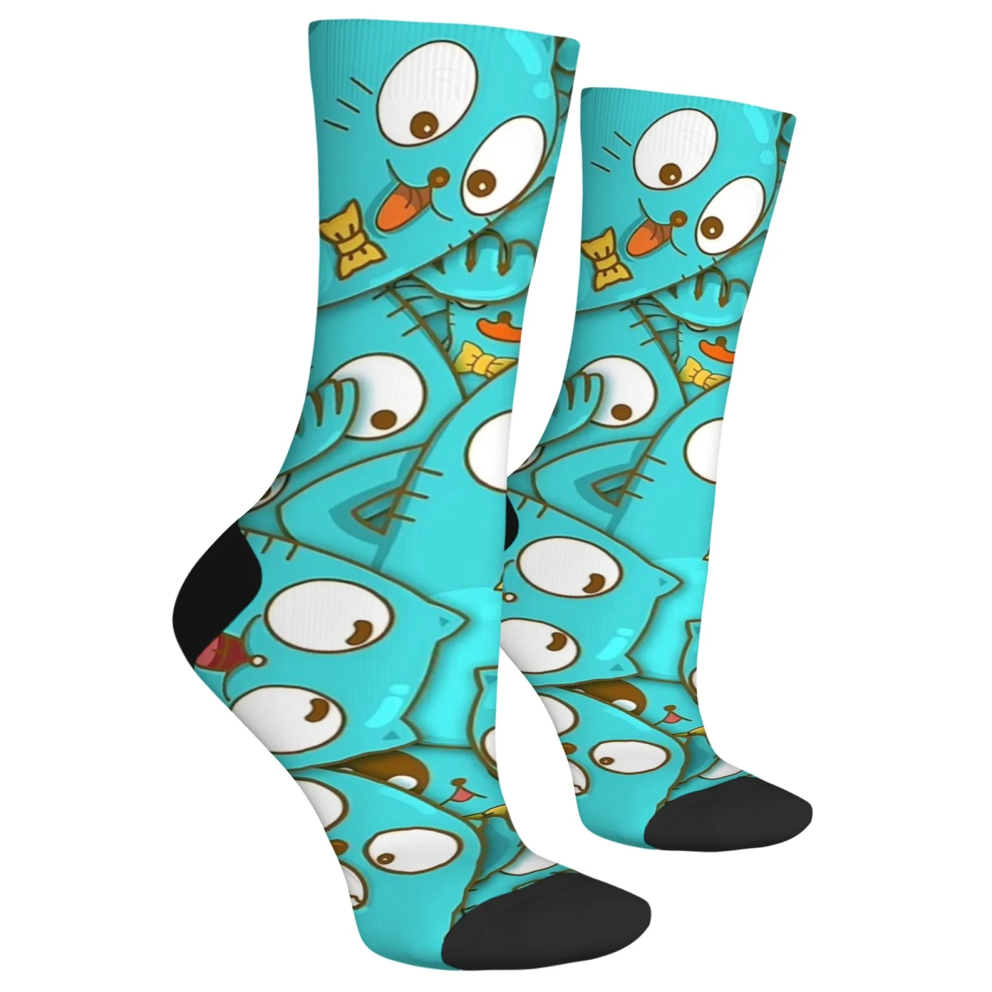 Nieuwe Harajuku Retro Cartoon Blauwe Kat Print Herensokken, Comfortabel, Ademend, Antislip, Casual Sokken, Feest- en Vakantiecadeau