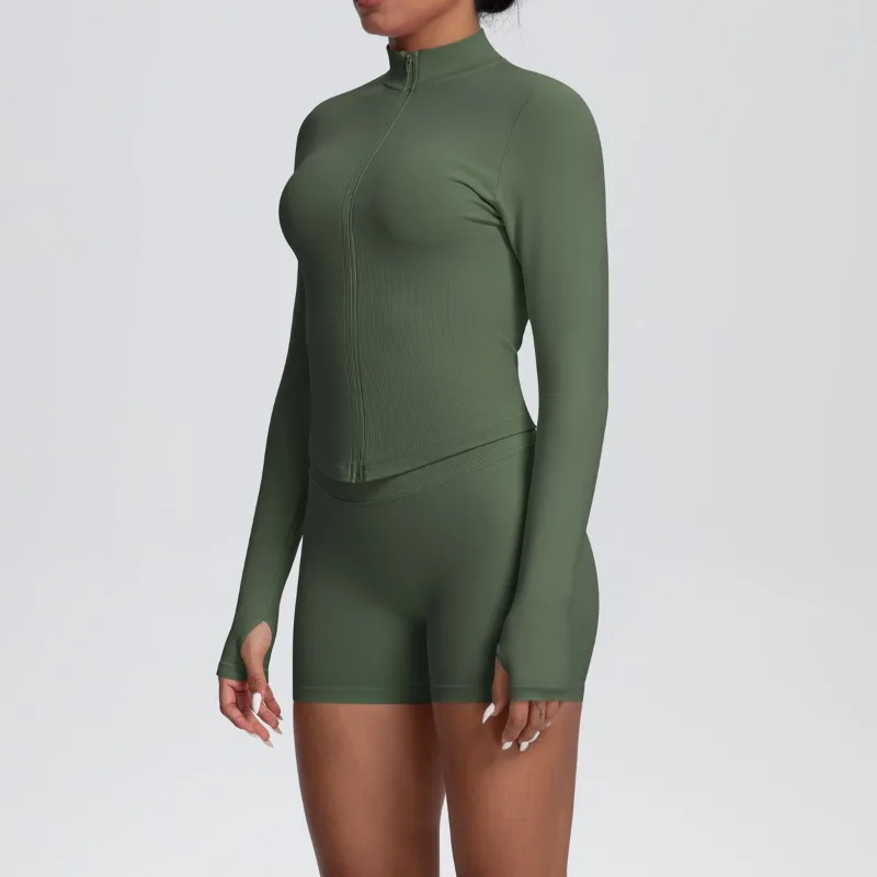 

Женский однотонный комплект для йоги, плотно облегающий, высокоэластичный, дышащий, на молнии, спортивный комплект, комплект из двух предметов для бега на открытом воздухе, фитнеса