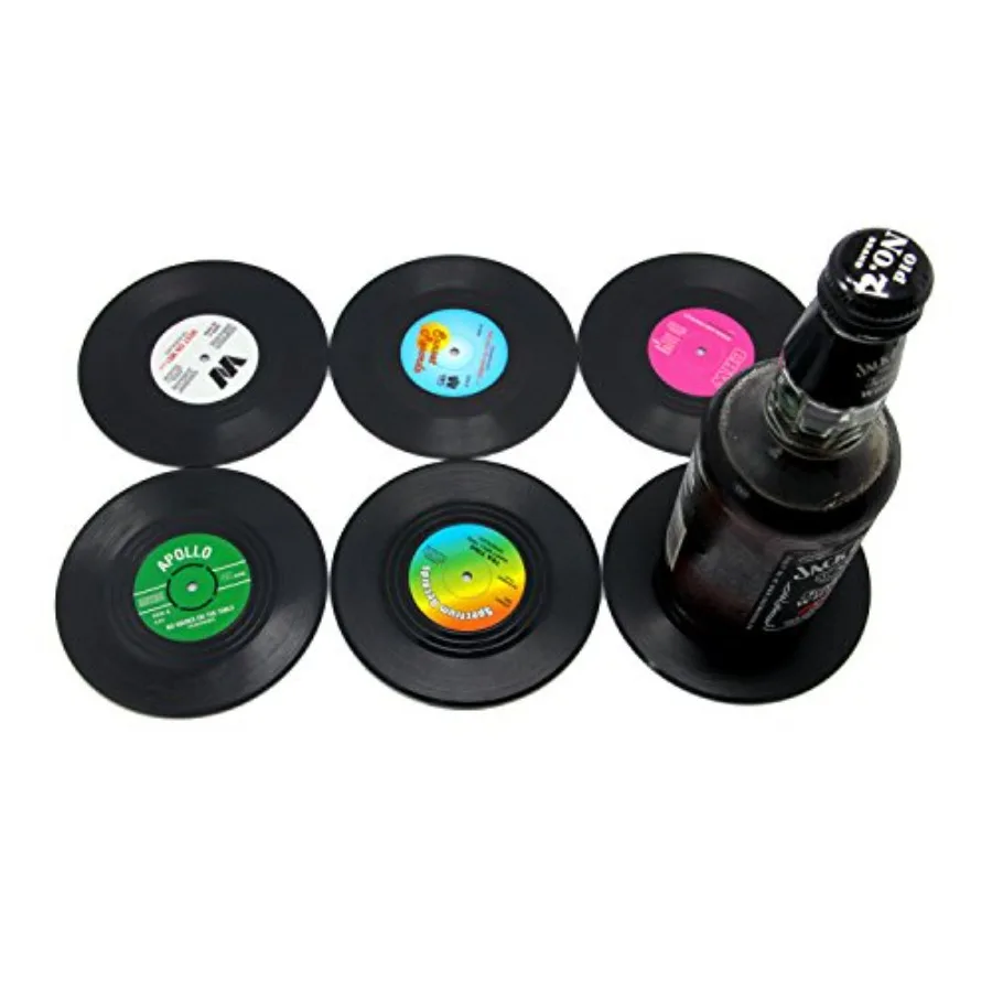 New StyleCoaster Vinyl Record Disk Coasters for Drinks - Tabletop Protection Prevents Furniture Damage 6 PCS Vinyl