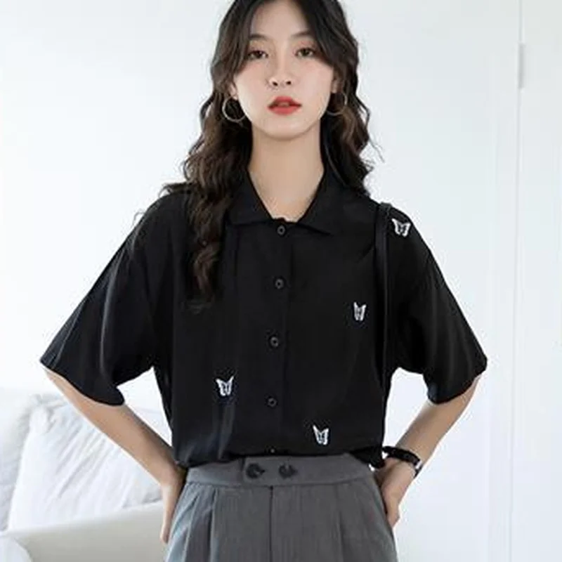 Shirts Women Summer Clothing Turn-down Collar All-match New Arrival Fashion Korean Style Baggy Trendy Vintage Schoolgirls Top