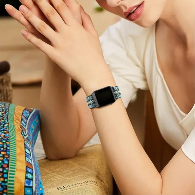 애플 워치 밴드용 보헤미안 탄성 스트랩, 나일론 루프 프라이드 팔찌, iWatch 시리즈 8 7 6 5 4 Se 울트라 49mm, 44mm, 45mm, 41mm, 40mm