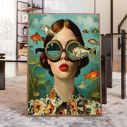 Diamond Painting Kits Cross Stitch Nordic Boho Fashion Glasses Woman Fish flowers 5D DIY Diamond Embroidery Full Mosaic Wall Art