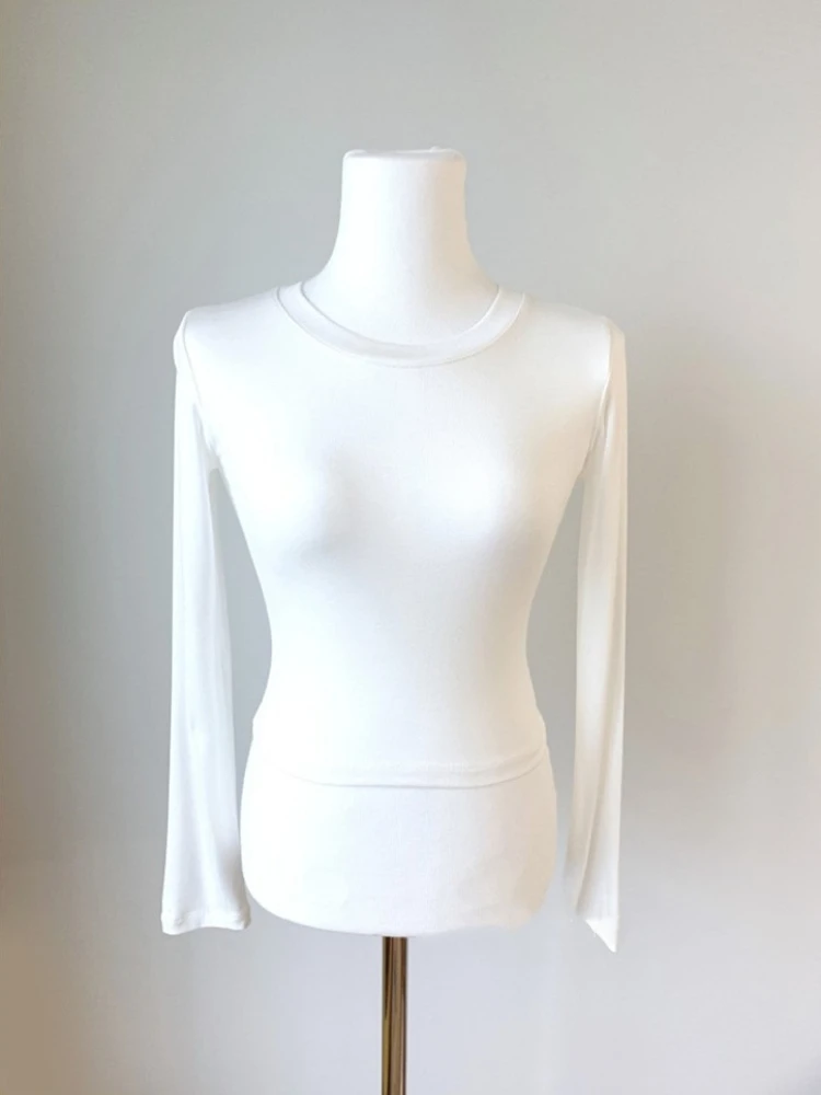 كم طويل عادية المحاصيل القمم المرأة الأساسية تي شيرت الربيع س الرقبة امرأة الصلبة سليم المحملة Y2k الملابس مثير رقيقة انظر من خلال تي شيرت #6