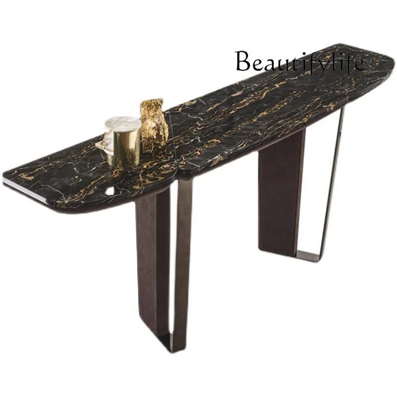 BJ Italian Minimalist Marble Splicing Entrance Foyer Strip Case Long Strip Sculpture Table Light Luxury