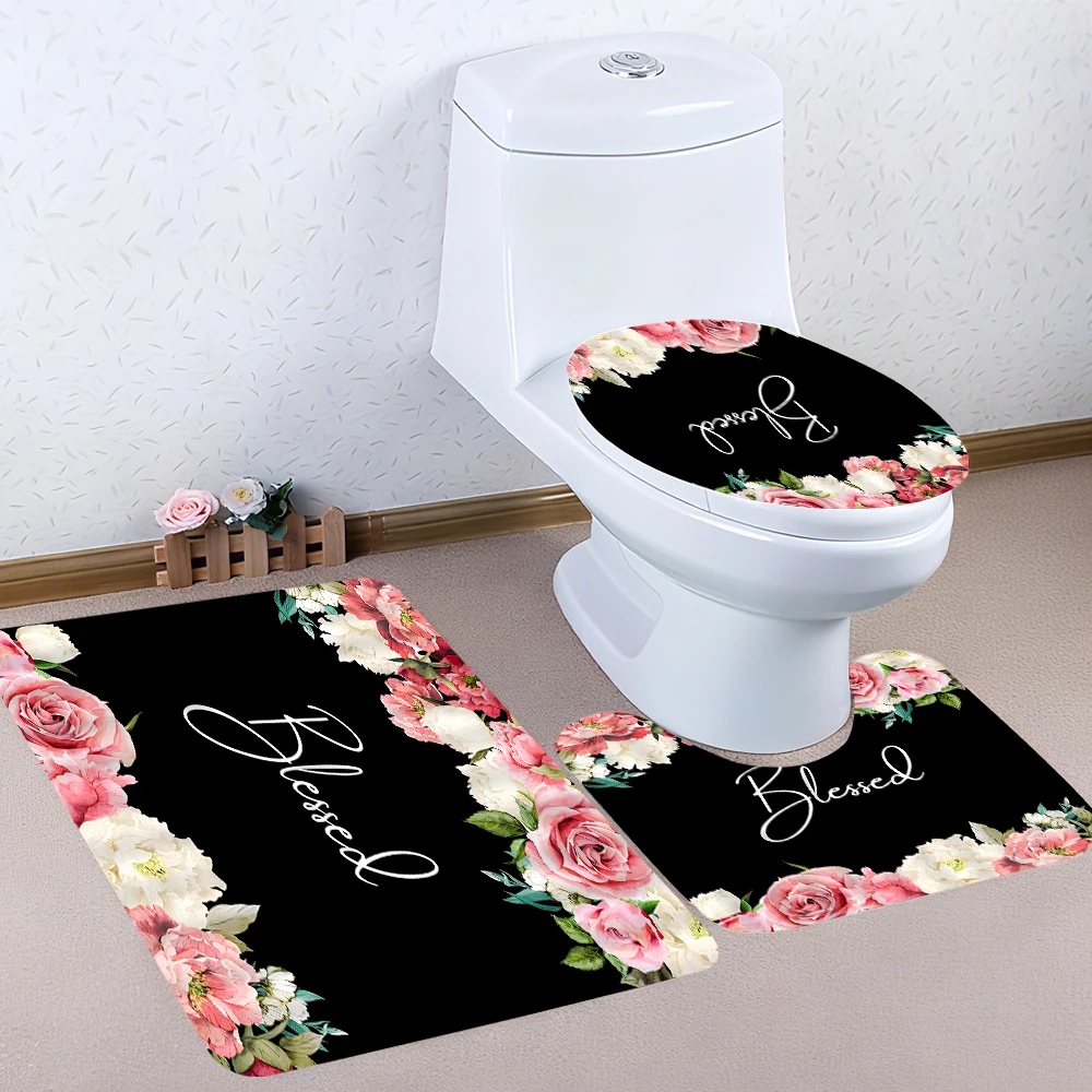 طقم حمام مكون من أربع قطع من Bright Flower - ستارة دش مقاومة للماء، مما يخلق مجموعة حمام كاملة #4