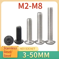 5/10/20/50 Uds M2 M2.5 M3 M4 M5 M6 M8 redondo de acero inoxidable A2-70 o negro 10,9 grado cabeza de botón hexagonal tornillo Allen