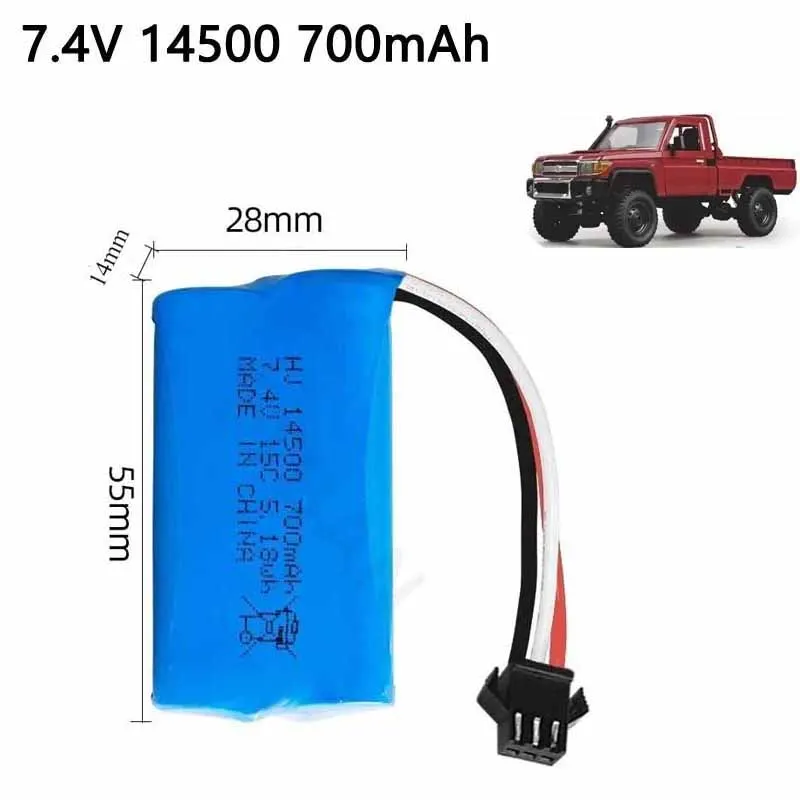 

Аккумулятор Li-Ion 7.4V 14500 700mAh для радиоуправляемых внедорожников 4WD MN82, пикапов и машин на пульте управления