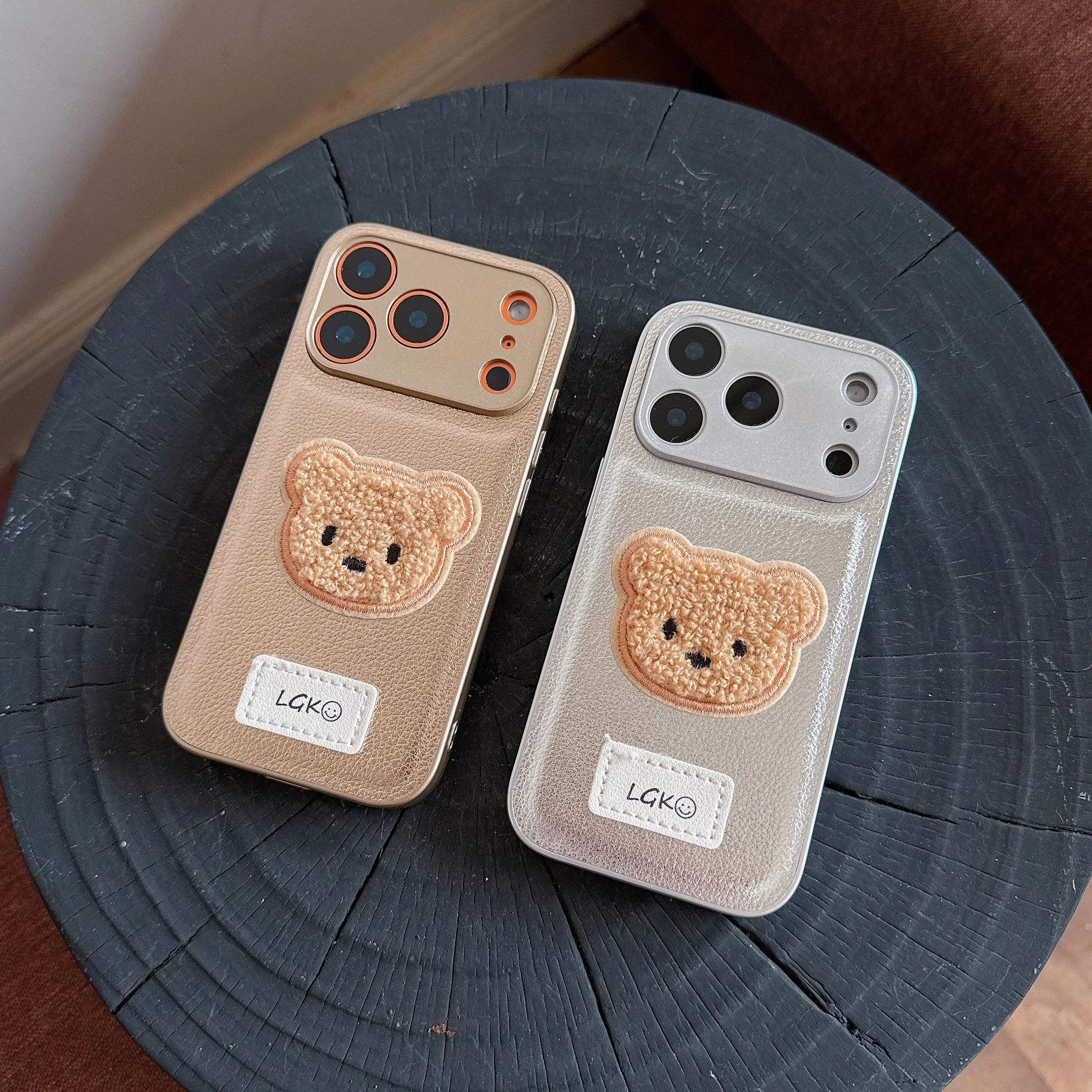 Cowboy Cute Bear Decoration Kickstand PU Leather Phone Case for IPhone 17Air 16 15 Plus 14 13 12 11 Pro Max Solid Color Cover