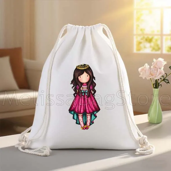 Cute Cartoon Girl Doll Santoro Gorjuss Canvas Drawstring Bags Soccer Backpack Gym Sackpack Gifts String Bag for Hiking Sports