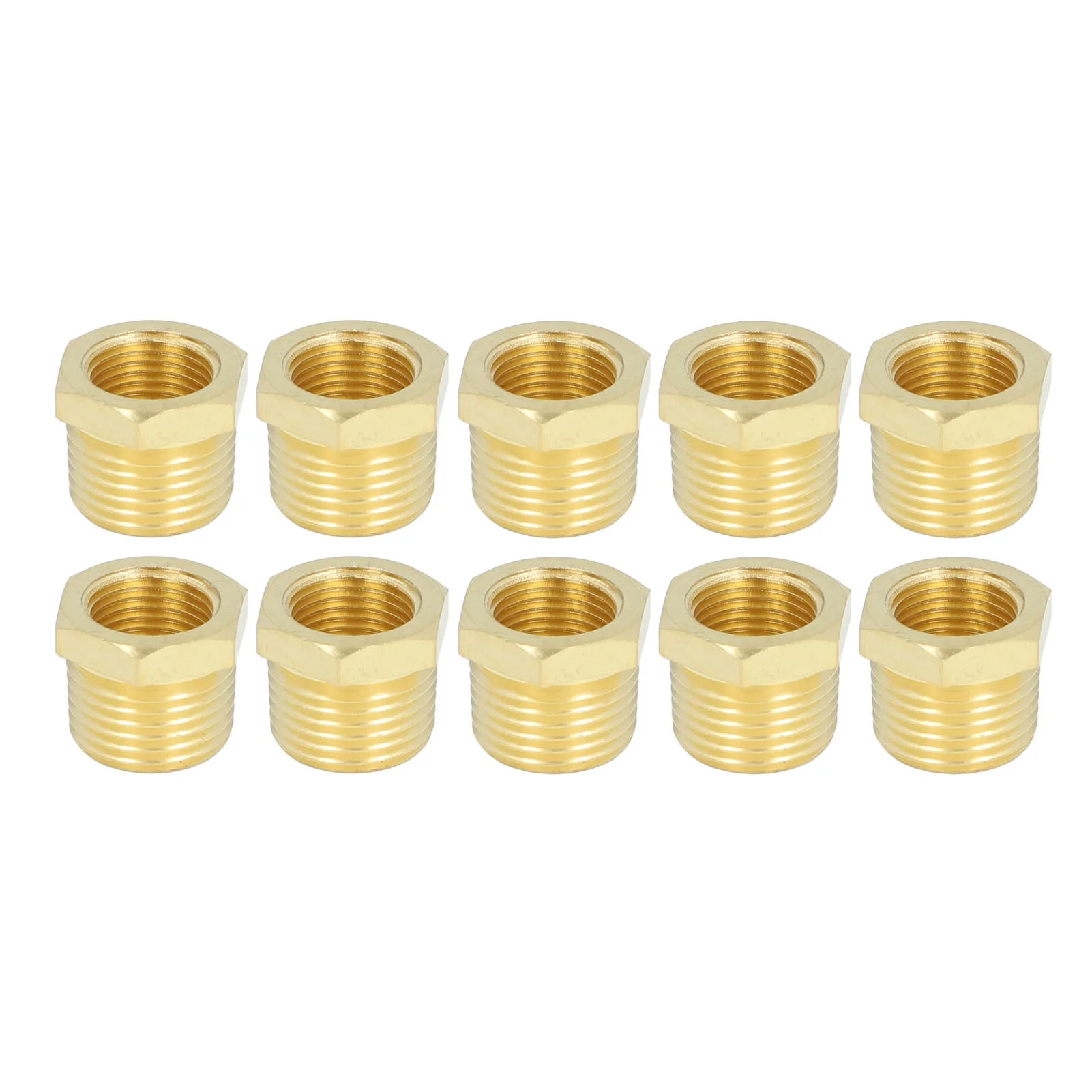 10 Pcs Brass Threaded Pipe Fitting 1/2 NPT Male X 3/8 NPT Female Adapter Hex Bushing for Water Oil Natural Gas