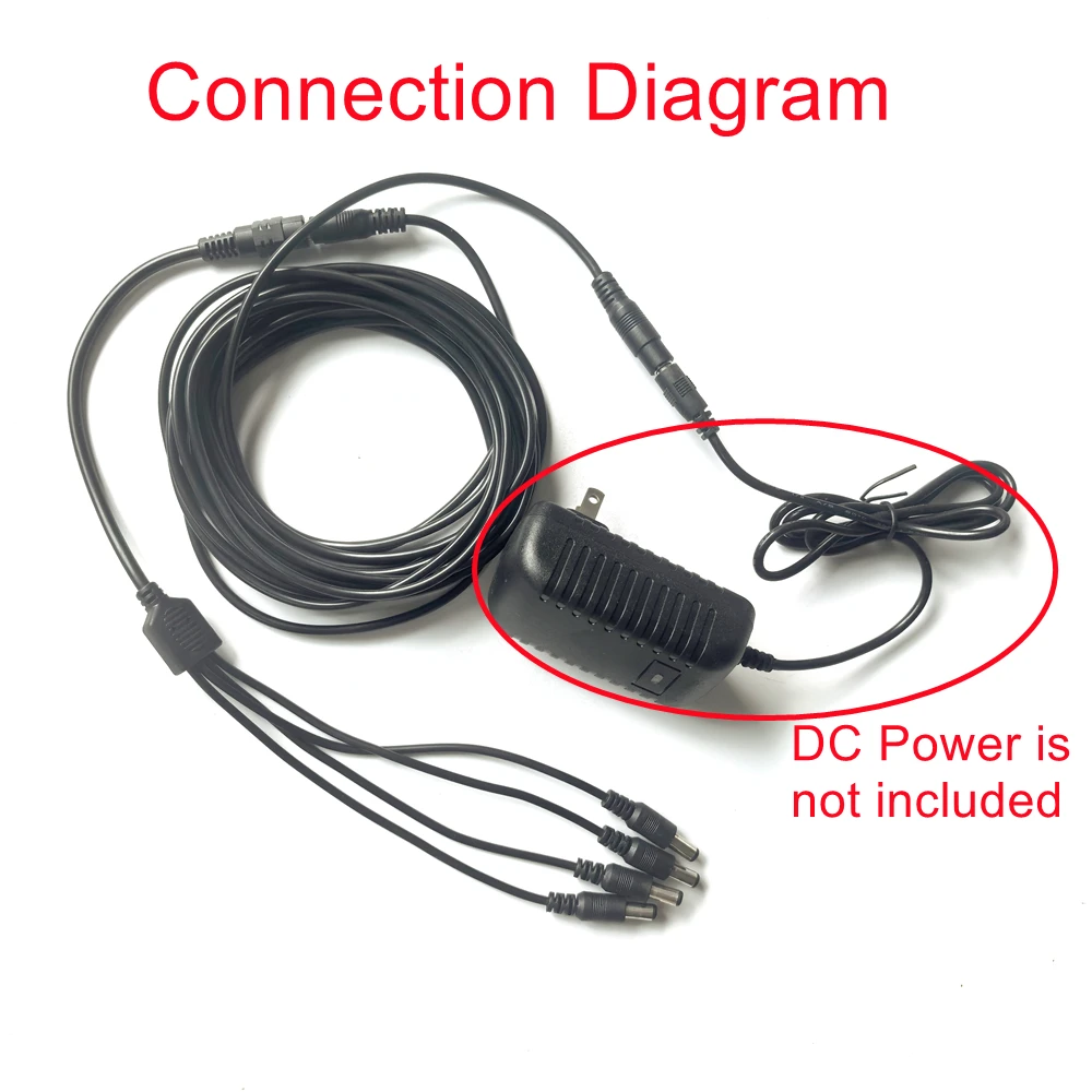 DC Extension Cable with 1 to 4 Splitter 3/5/10/20/30 Meters 5.5*2.1mm Connector for Power LEDs CCTV Camera Power Extension Wires
