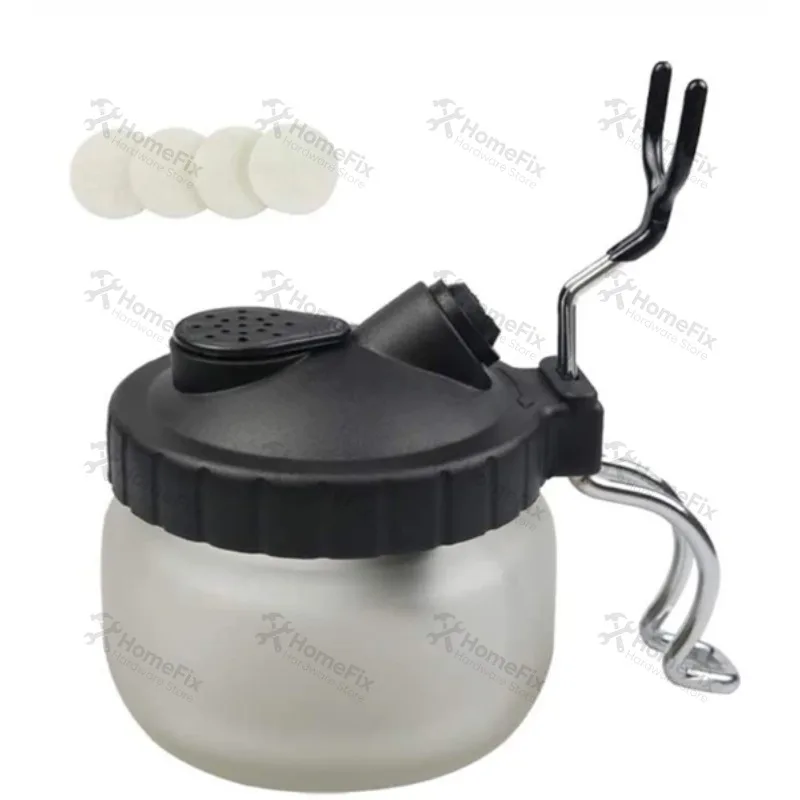Airbrush Cleaning Pot, Glass Air Brush Wash Jar with Holder, Paint Spray Pen Cleaner Bottle, Model Painting Washing Tool