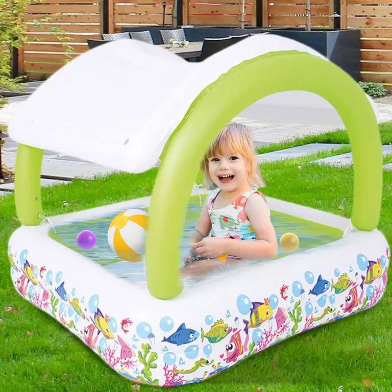 

Baby Swimming Float With Canopy Inflatable Infant Floating Ring Kids Swim Pool Accessories Square Bathing Summer Toys