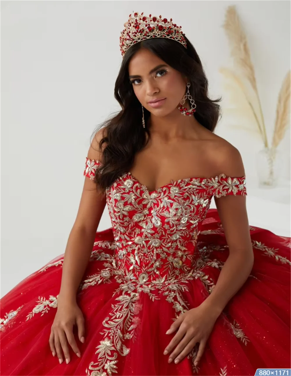 Princess Red Off Shoulder Quinceanera Dress Ball Gown Off  Lace Applique Beaded Bow Corset Sweet for Wedding