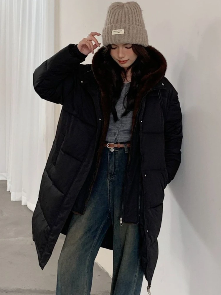 Parkas Women Mid Length Coats Two Fakes Turn Down Collar Jackets Thick Warm Y2k Streetwear Elegant Jacket Autumn Winter 2025
