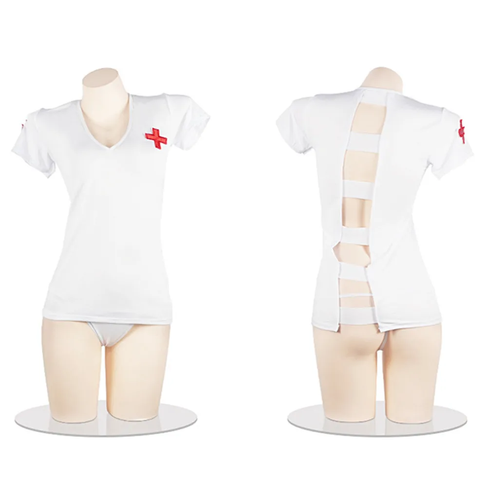 أزياء عارية الذراعين فستان لعب الأدوار ممرضة الاباحية ازياء ممرضة فتاة فستان أبيض موحدة ليلة نادي الجنس تأثيري ارتداء