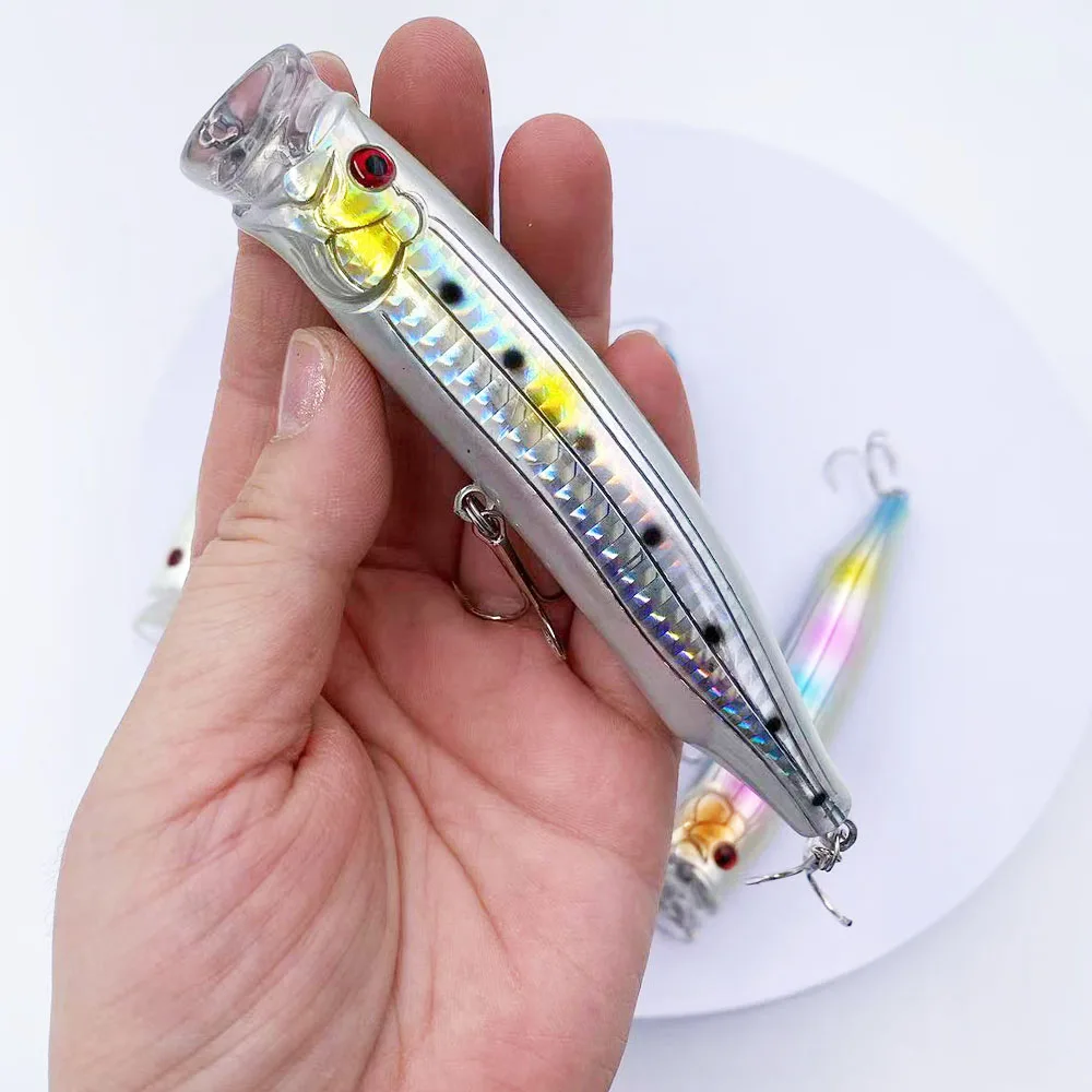 LUREGO Fishing 28 g drahtintegrierter, verstärkter Popper-Köder, Oberflächenspritzköder, langgussender schwimmender Seebarschköder – Detail 9