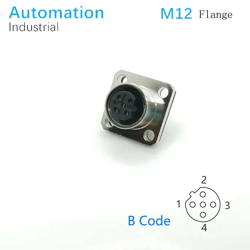 M12 Flange,Code B , Female ,  Rectangle Flange , 5Pins