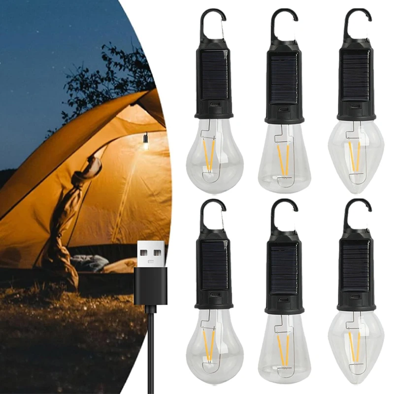 

1-10PCS Solar Powered LED Lighting Hanging Lights Outdoor Tent BBQ Atmosphere Light Portable Waterproof Camping Light