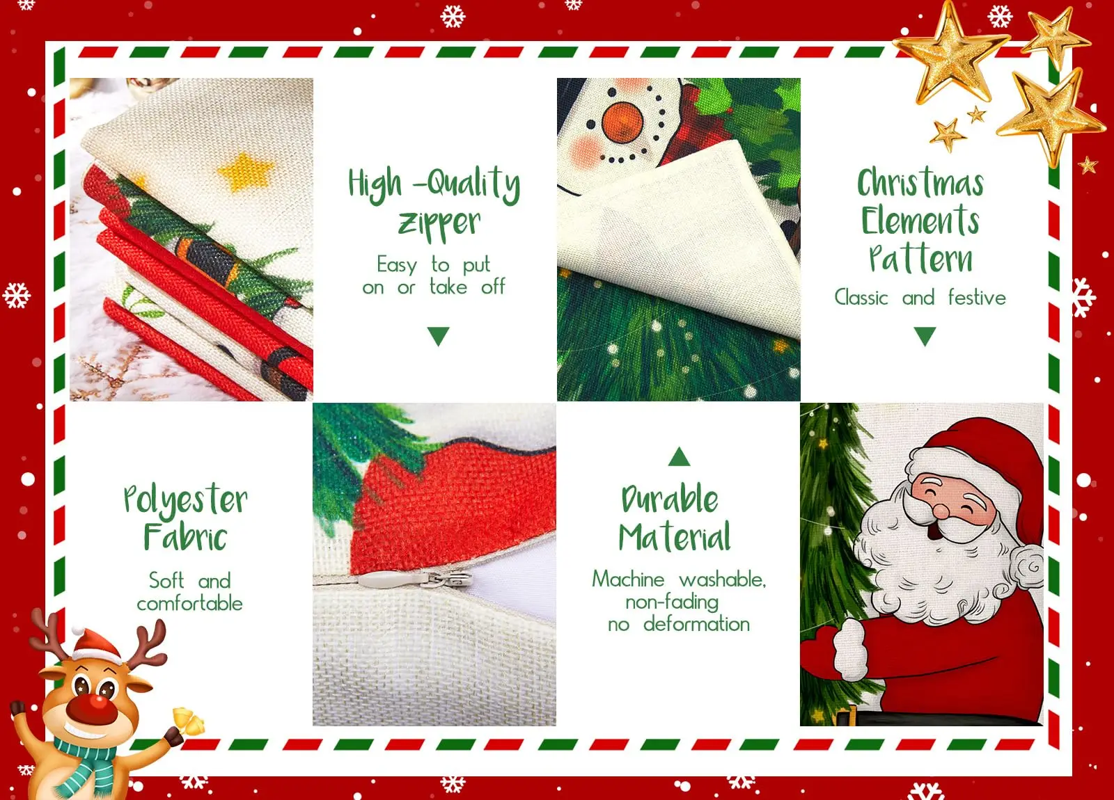 Christmas Pillow Covers, Throw Cushion Case for Home Couch, Holiday Decorations, Set of 4, 18x18, Set of 4