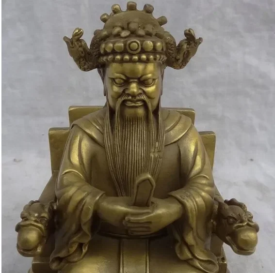 Chinese Pure Brass Buddhism Wealth Fly Dragon Head Mammon God Statue