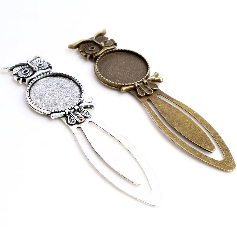 2pcs Antique Silver Plated Bronze Bookmark Cabochon Base Set