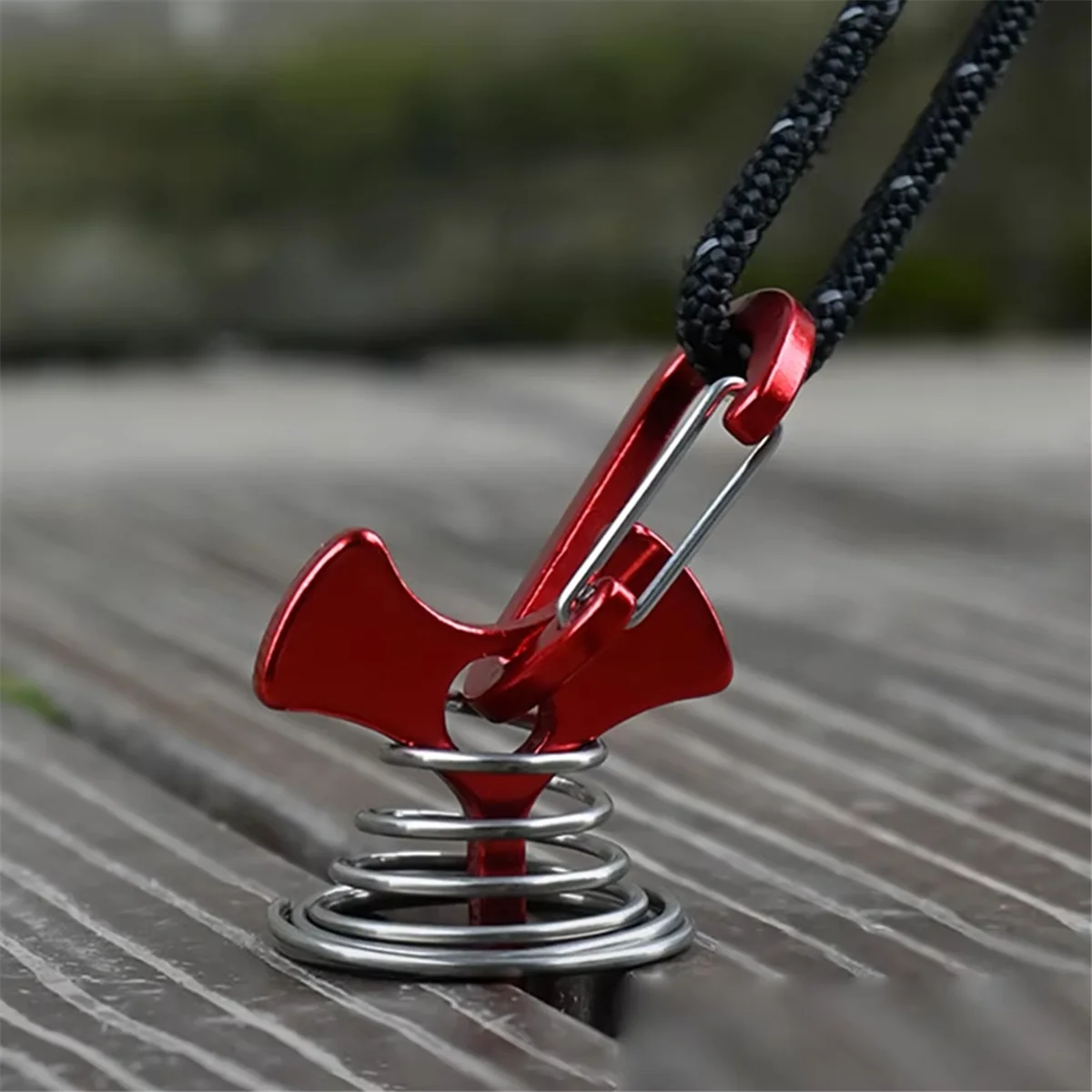 SODIAL 10PCS Fishbone Nail Rope Buckle Camping Tent Outdoor Deck Gap with Spring Fixing Nails Anchor Windproof Pull Rope Buckle