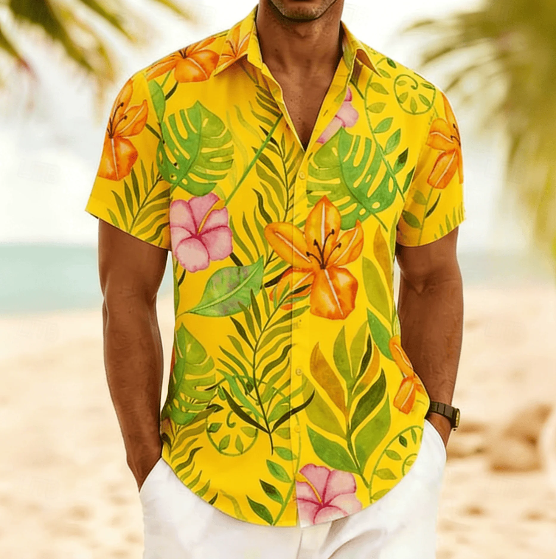 Summer Retro Enthusiastic Tropical Flower Short Sleeve Flower Shirt Men's Loose Shirt