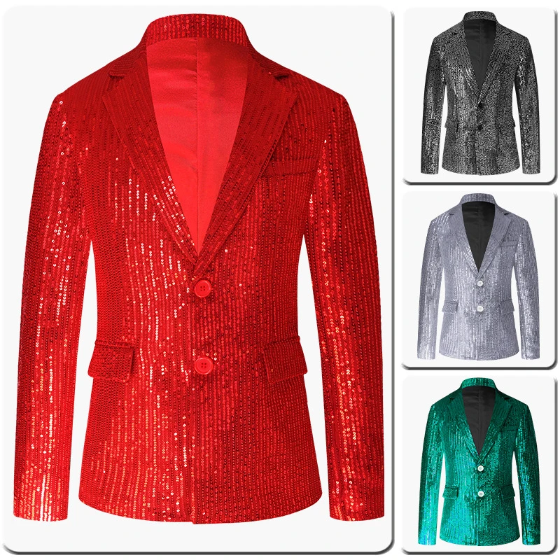 

2025 New Sequin Blazer for Men,Nightclub/Bar Singer DJ Stage Sequined Jacket ,Party Banquet Wedding Solid Color Sequined Blazers