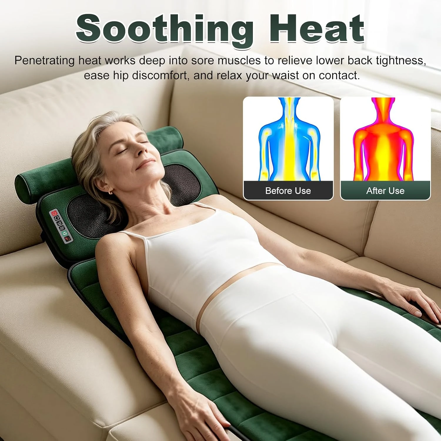 Heated Full Body Kneading Vibration Massage Mat, Foldable Lumbar Support with Timer, Detachable Neck Back Foot Massagers, Deep Muscle Soreness & Pain Relief for Bed Sofa Home Use