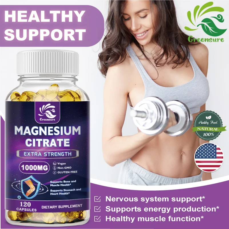 

Greensure Magnesium Citrate Capsules for Muscle, Nerve, Bone and Heart Health Support, High Absorption Citric Acid Complex