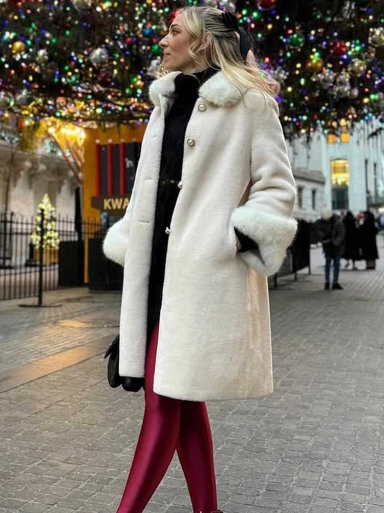 Trendix أنيقة فو الفراء طوق معطف المرأة الشتاء ضئيلة المرقعة جيب دافئ خندق الشارع عادية طويلة فو الثعلب الفراء ملابس خارجية