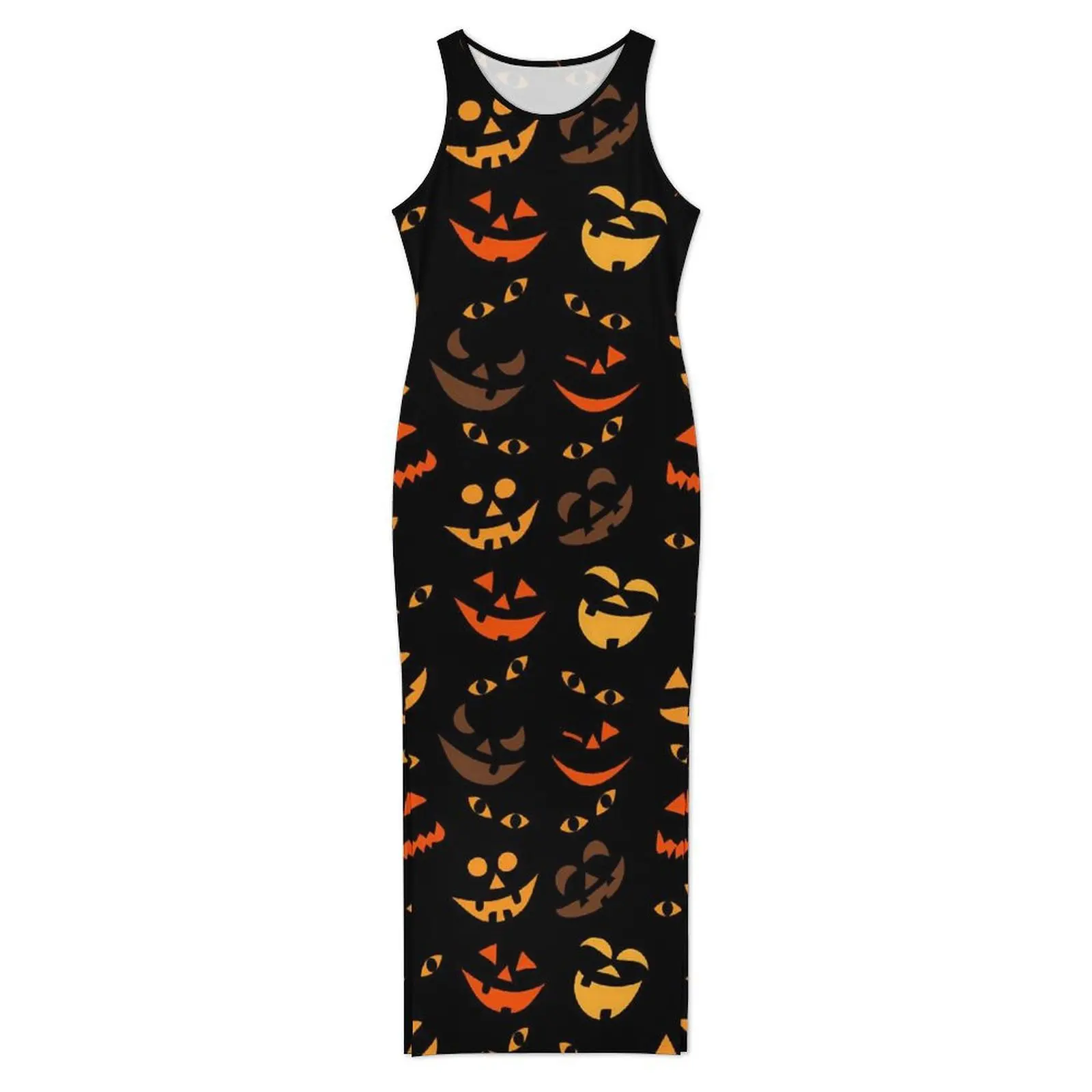 Pumpkin Print Dress Sleeveless Halloween Faces Night Club Maxi Dresses Summer Y2K Fashion Custom DIY Bodycon Dress Large Size