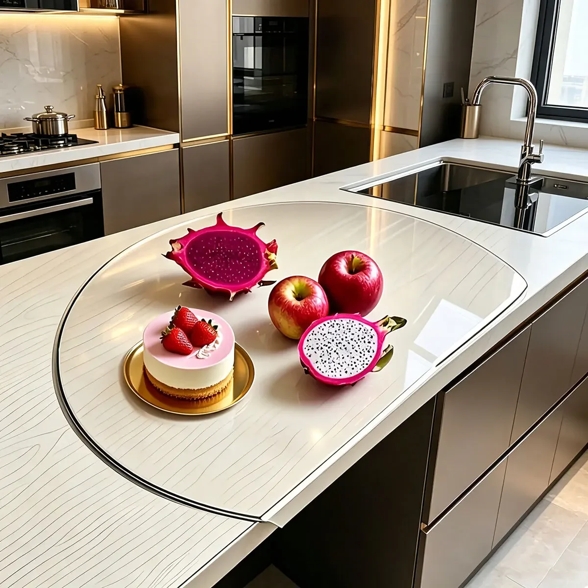 Food-Grade Semicircular Cutting Board, Acrylic Chopping Board with Countertop Lip, Ideal for Cutting Fruits and Bread.